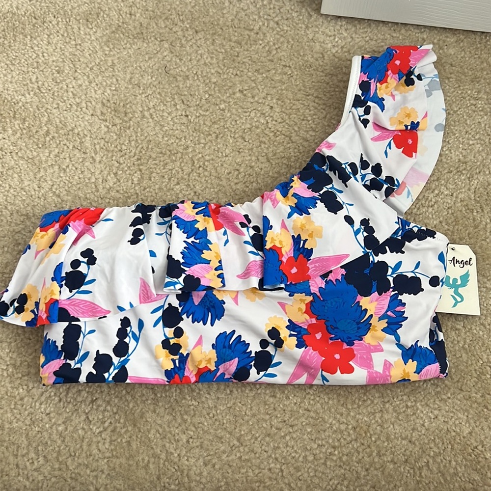 NWT Sea Angel Floral Print One Shoulder Ruffle Swim Bikini Top Size 1X